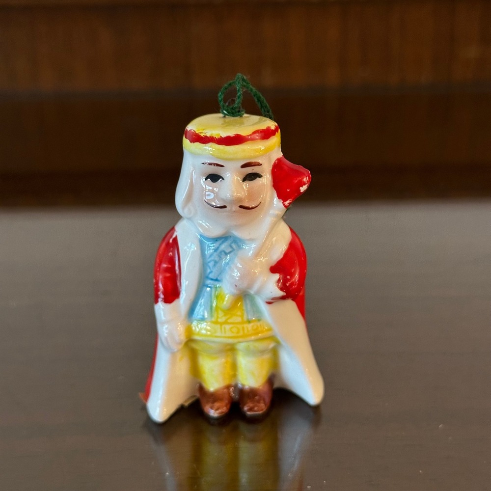 Vintage Ceramic King Figurine Ornament Red Cape Yellow Crown Hand Painted 3''